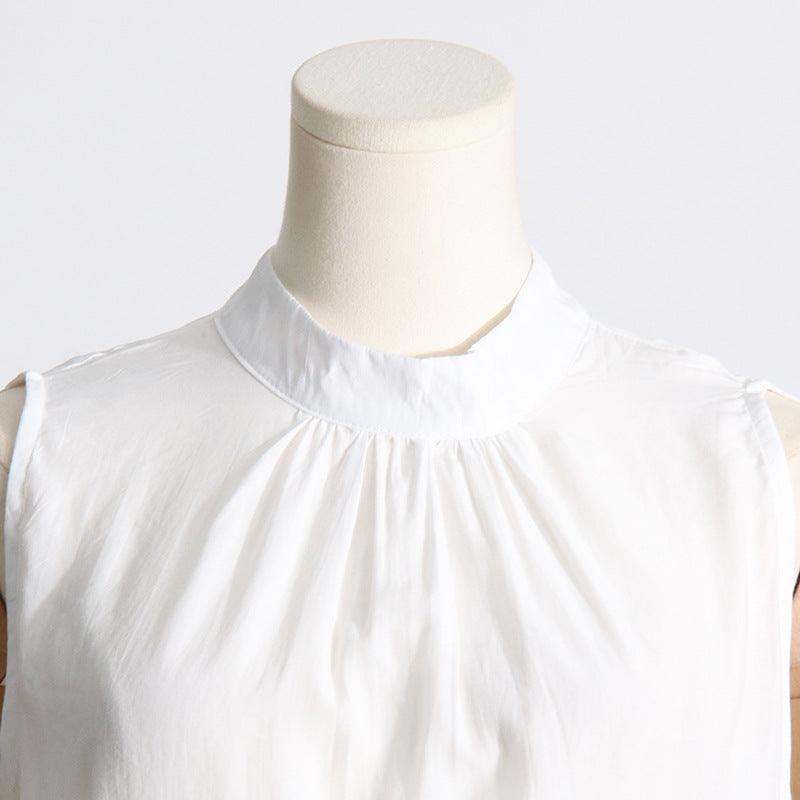 Women's Fashion Pleated Stand Collar Sleeveless Top Ruffled Skirt Two-piece Set - Trendha