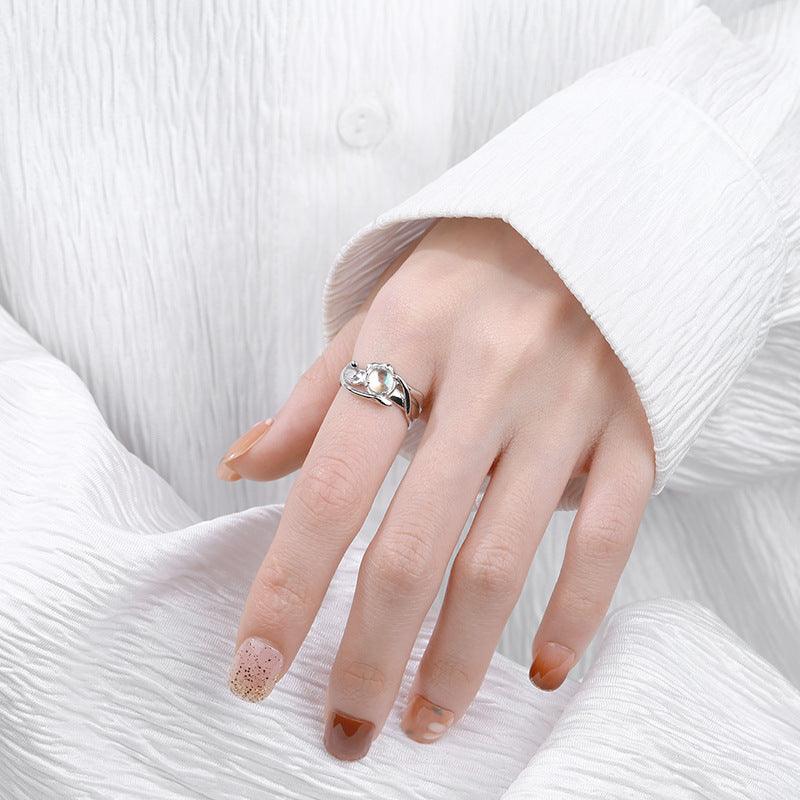 Women's Fashion Simple Sterling Silver Blue Moonstone Irregular Ring