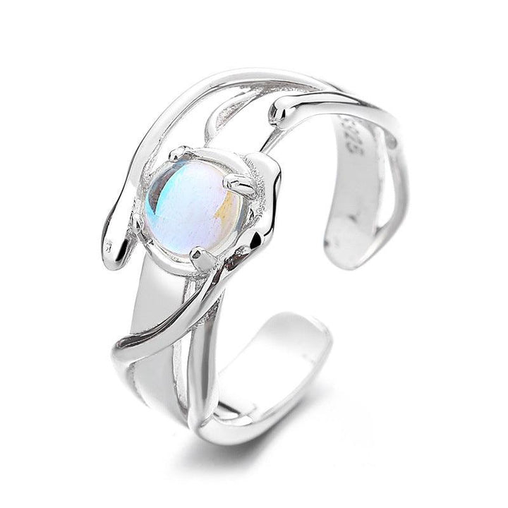 Women's Fashion Simple Sterling Silver Blue Moonstone Irregular Ring - Trendha