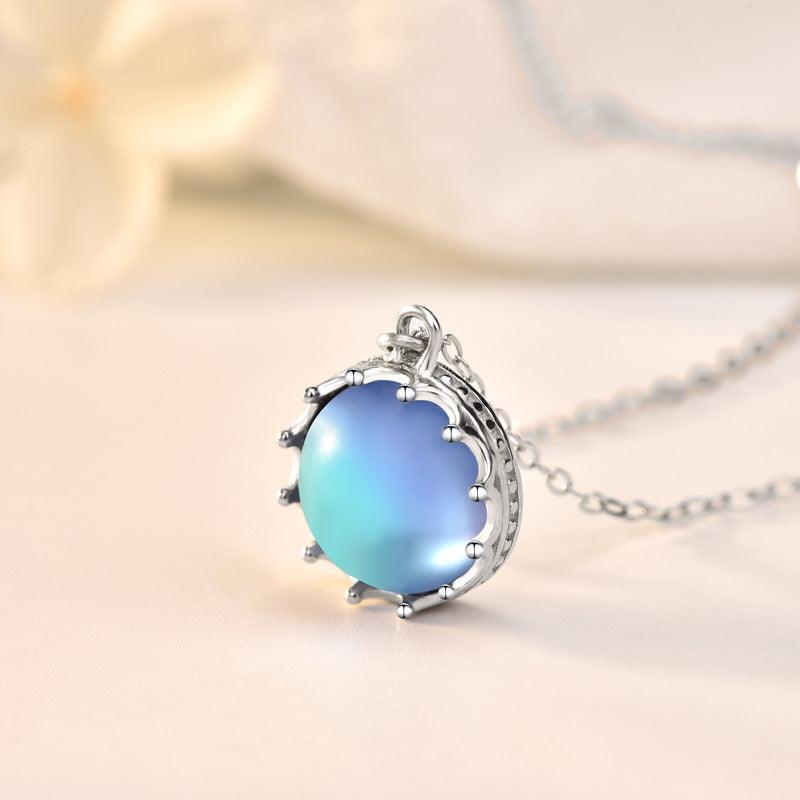 Women's Fashion Simple Sterling Silver Moonstone Pendant Necklace - Trendha