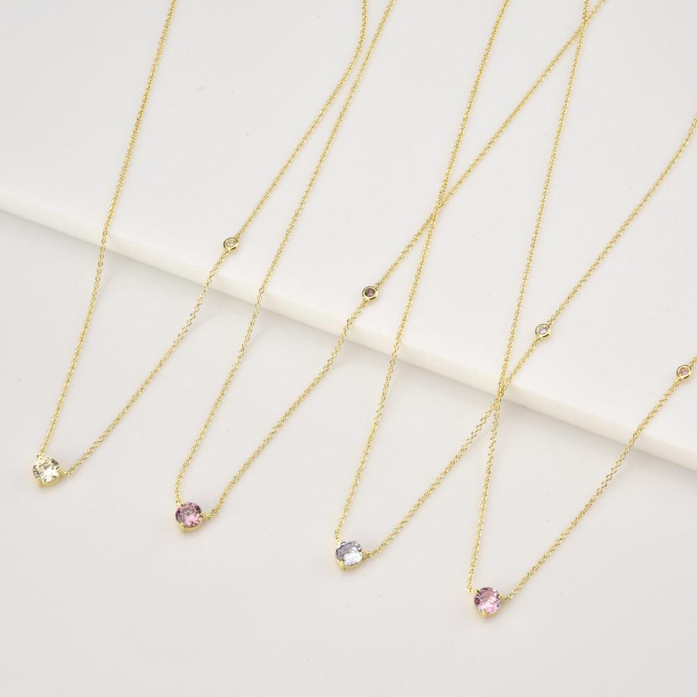 Women's Fashion Simple Sterling Silver Round Zirconia Pendant Necklace - Trendha