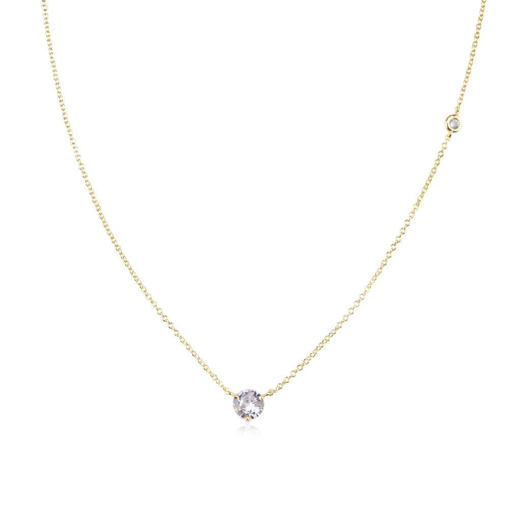 Women's Fashion Simple Sterling Silver Round Zirconia Pendant Necklace - Trendha