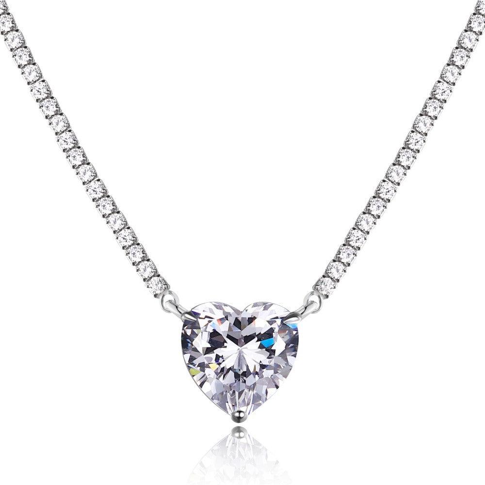 Women's Fashion Sterling Silver Peach Heart Pendant Necklace With Diamonds - Trendha