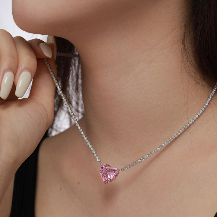 Women's Fashion Sterling Silver Peach Heart Pendant Necklace With Diamonds - Trendha