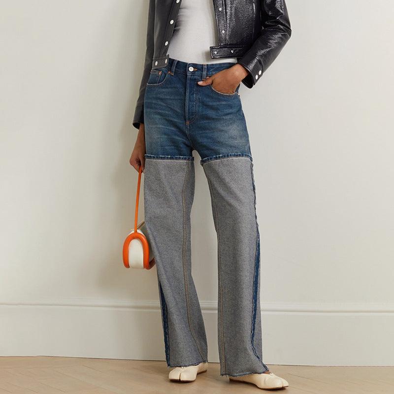 Women's Fashion Temperament High Waist Contrast Color Jeans - Trendha
