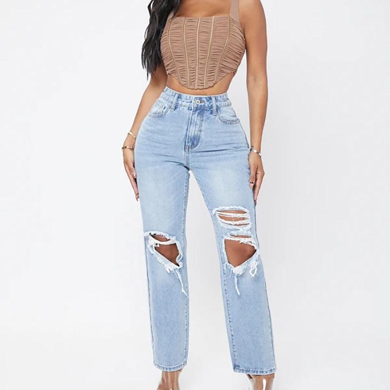 Women's Fashionable High Waist Washed Jeans - Trendha