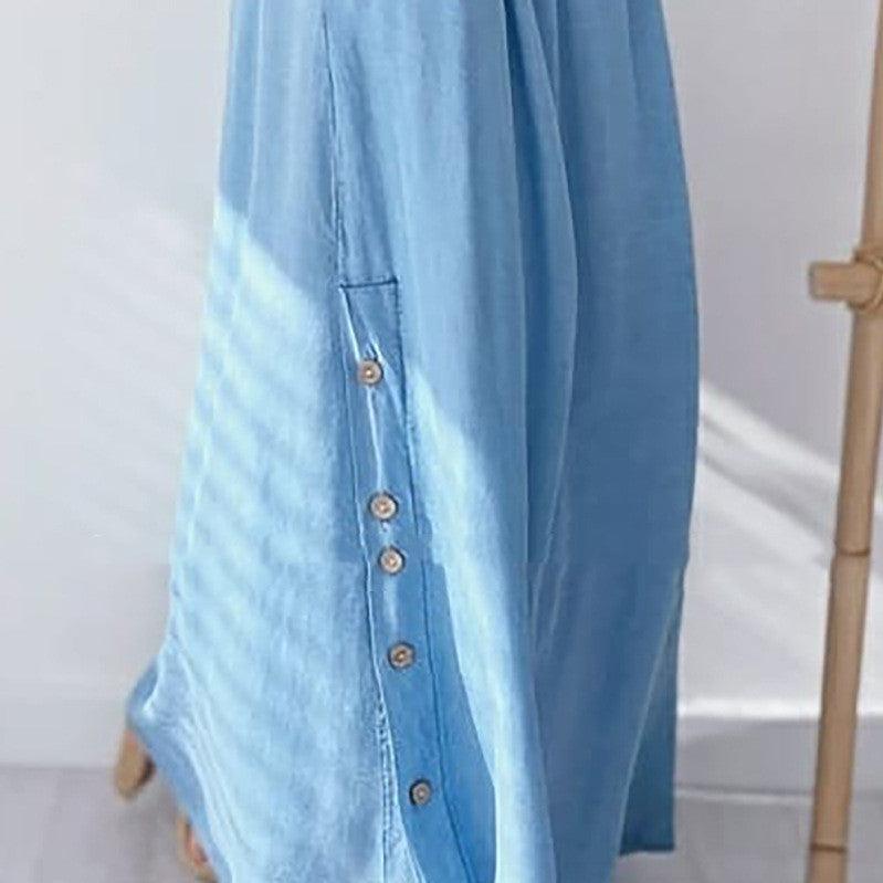 Women's Fashionable Simple Pure Blue Off-shoulder Denim Skirt - Trendha