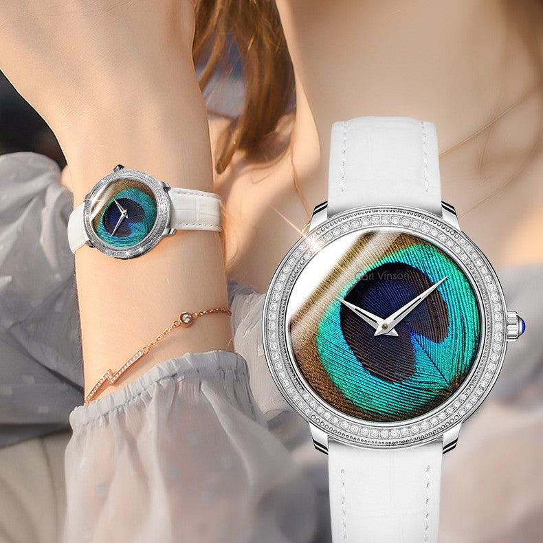 Women's Feather Dial Waterproof Belt Watch - Trendha