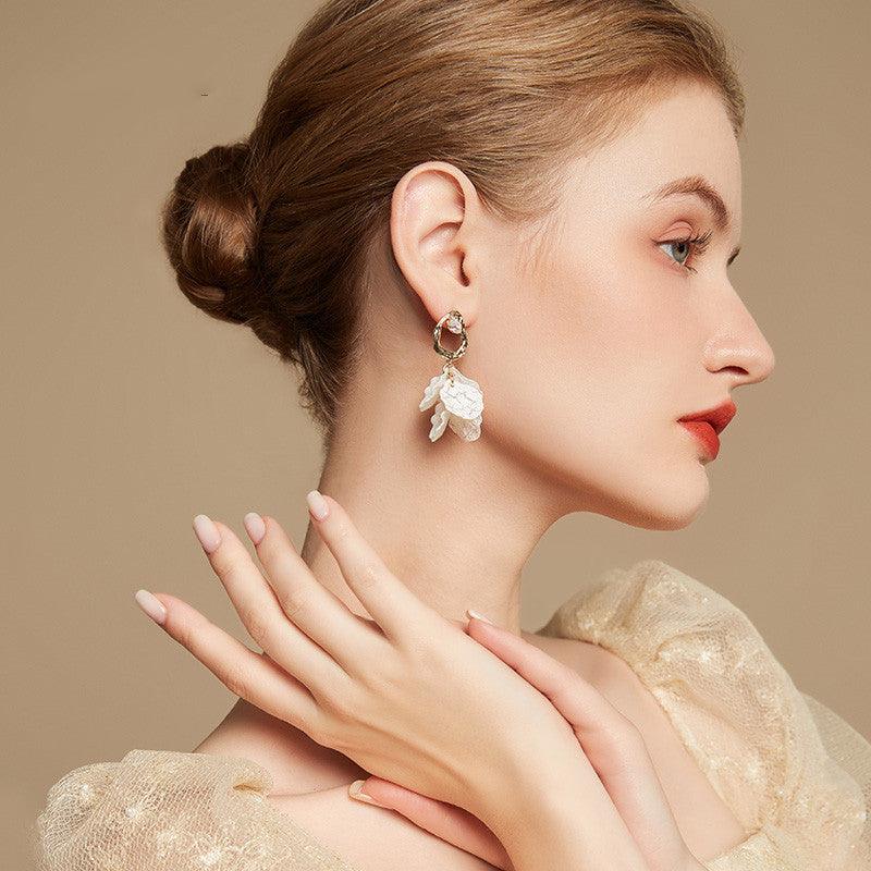 Women's Foreign Style White Petal Earrings Suitable For Silver Pins - Trendha