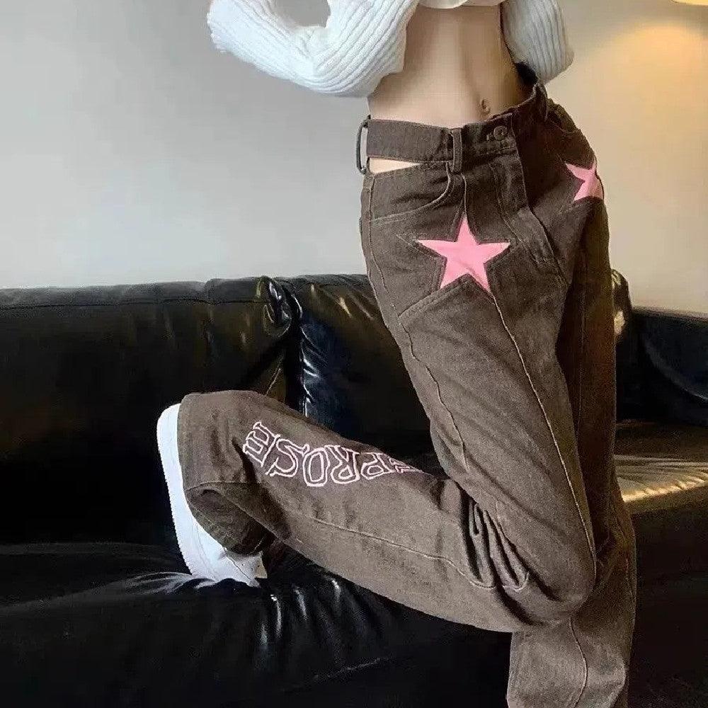 Women's Hollow-out Thin High-waist Star Jeans - Trendha