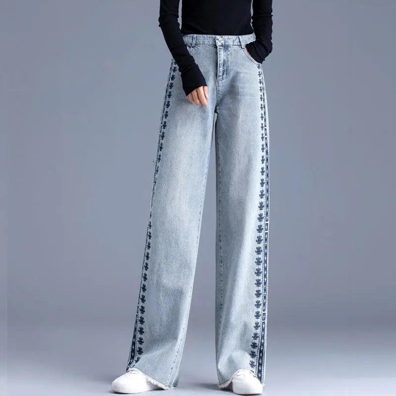 Women's Jeans High Waist Nostalgic Embroidered Loose - Trendha