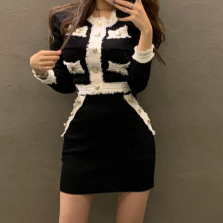 Women's Knitted Sweater Skirt Two-piece Set - Trendha