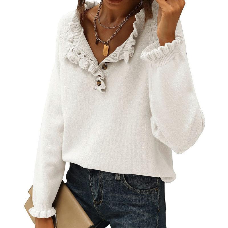 Women's Knitting New Casual Long-sleeved Ruffle Pullover Female - Trendha
