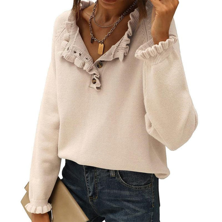 Women's Knitting New Casual Long-sleeved Ruffle Pullover Female - Trendha