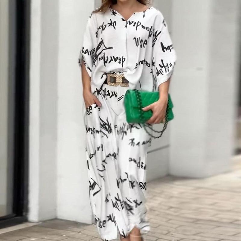 Women's Letter Printed Trousers Suit - Trendha