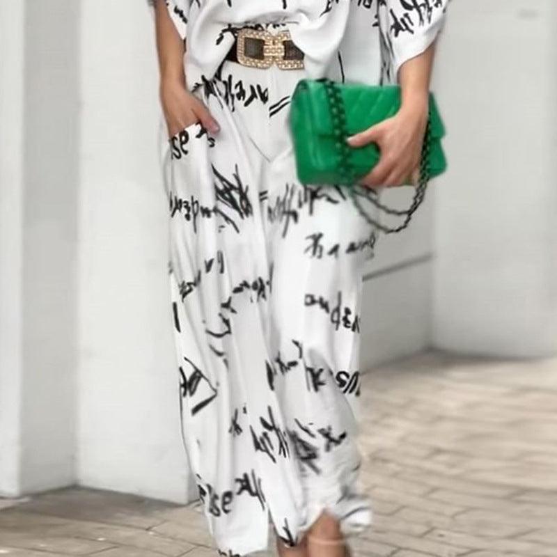 Women's Letter Printed Trousers Suit - Trendha