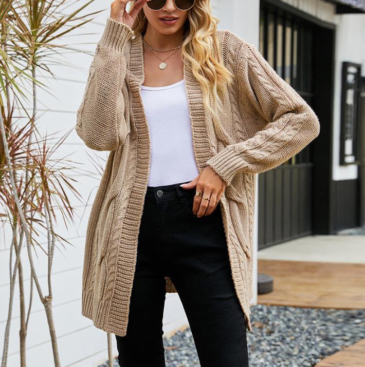 Women's Long Sleeve Cable Knit Cardigan Sweaters Open Front Fall Outwear Coat - Trendha