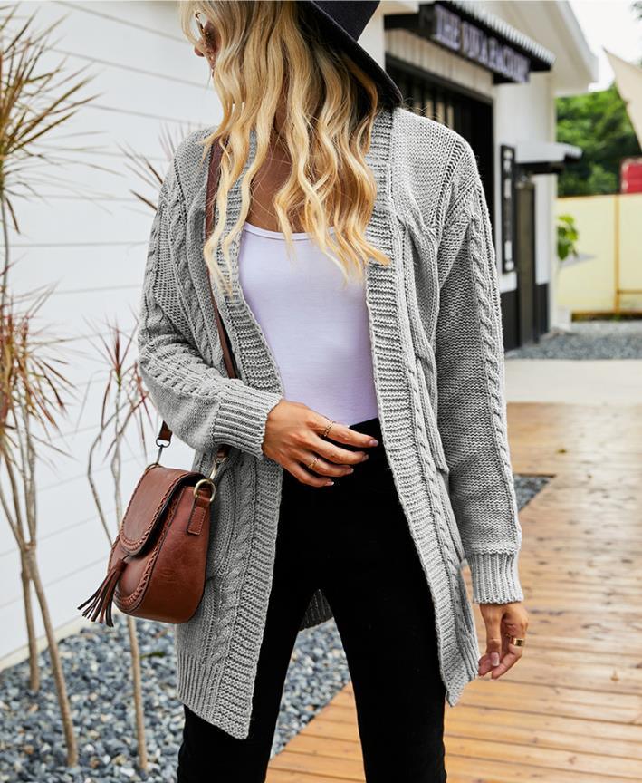 Women's Long Sleeve Cable Knit Cardigan Sweaters Open Front Fall Outwear Coat - Trendha