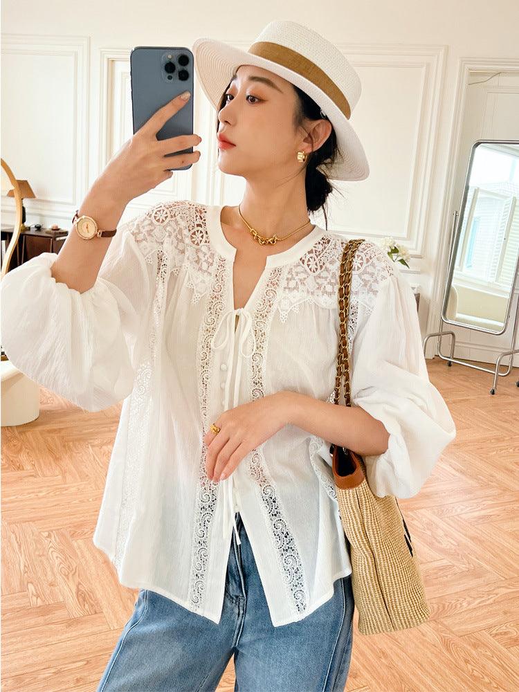 Women's Long Sleeved French White Shirt Top - Trendha