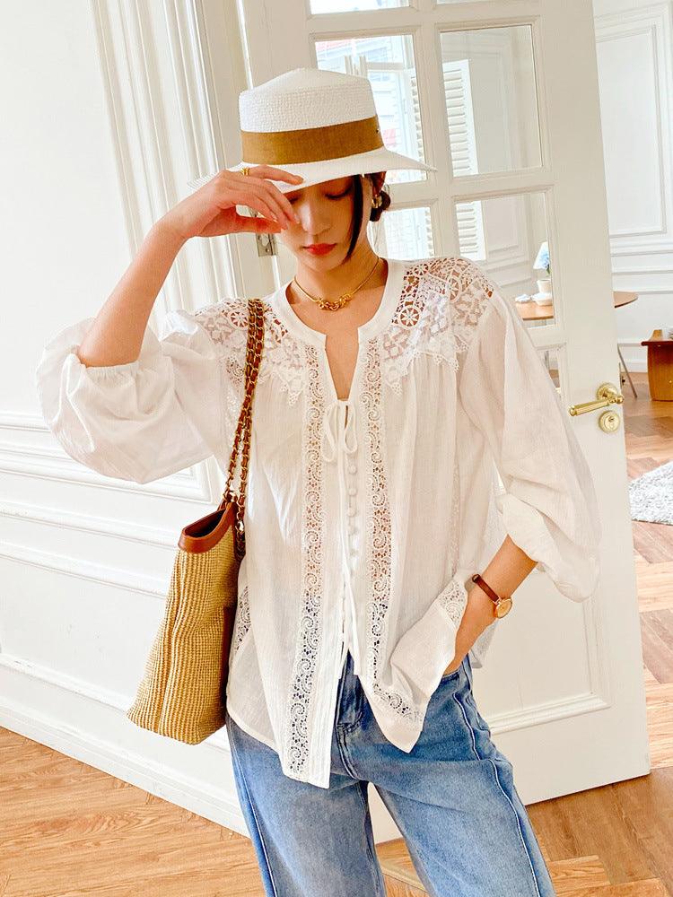 Women's Long Sleeved French White Shirt Top - Trendha