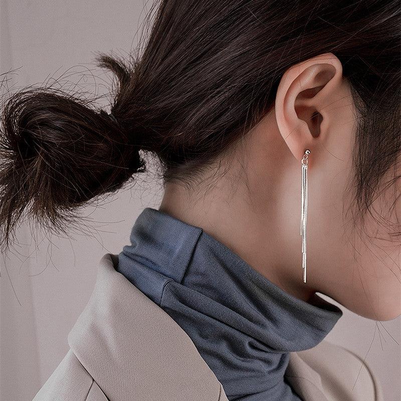 Women's Long Sterling Silver High-end Temperament Tassel Earrings - Trendha
