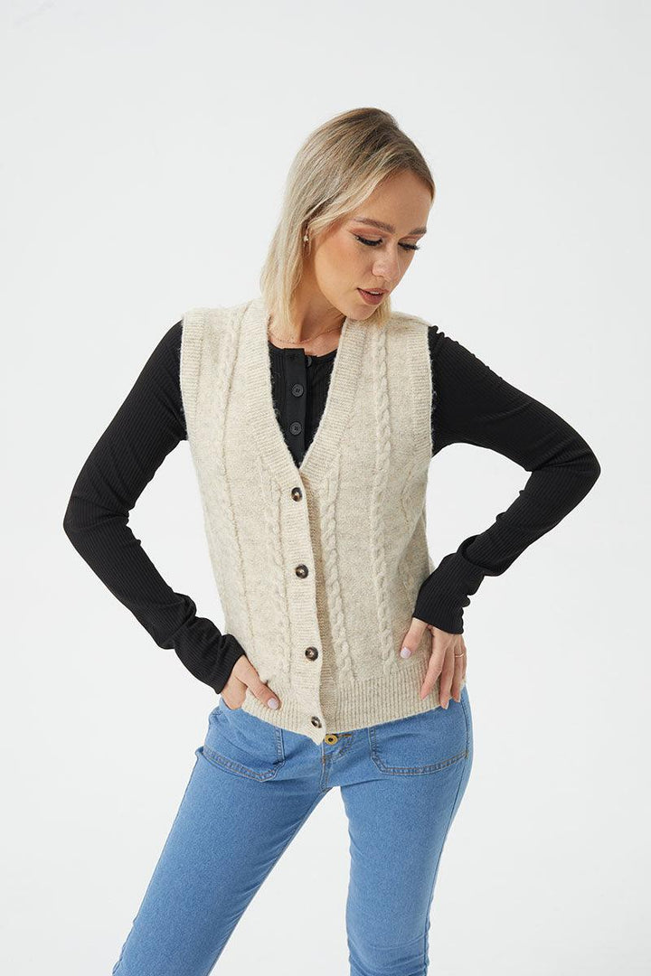 Women's Loose Casual Button Up Sweater Vest - Trendha