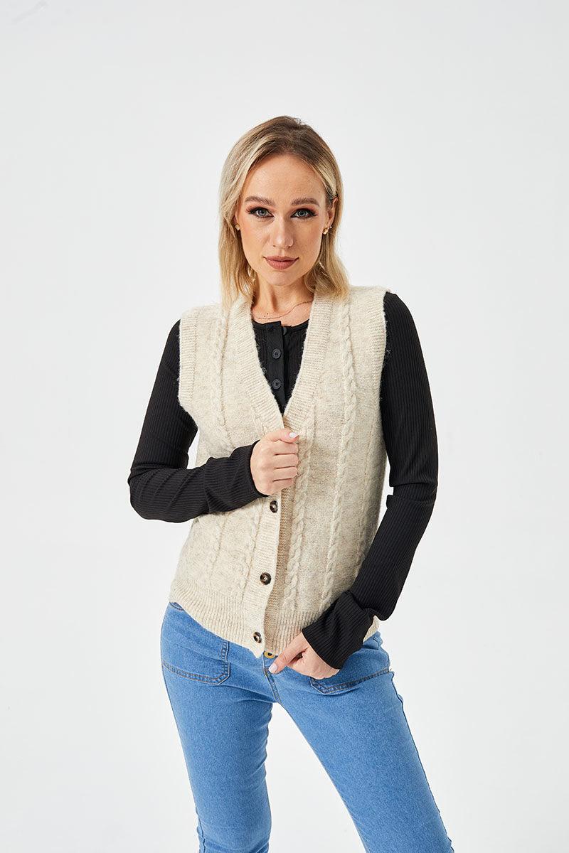 Women's Loose Casual Button Up Sweater Vest - Trendha