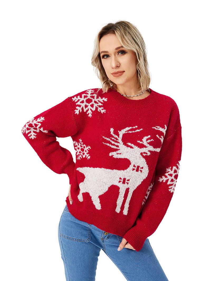 Women's Loose Casual Cozy Deer Sweater - Trendha
