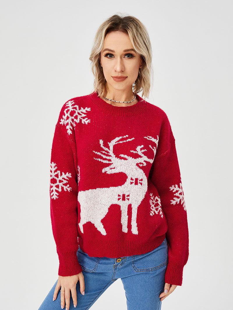 Women's Loose Casual Cozy Deer Sweater - Trendha