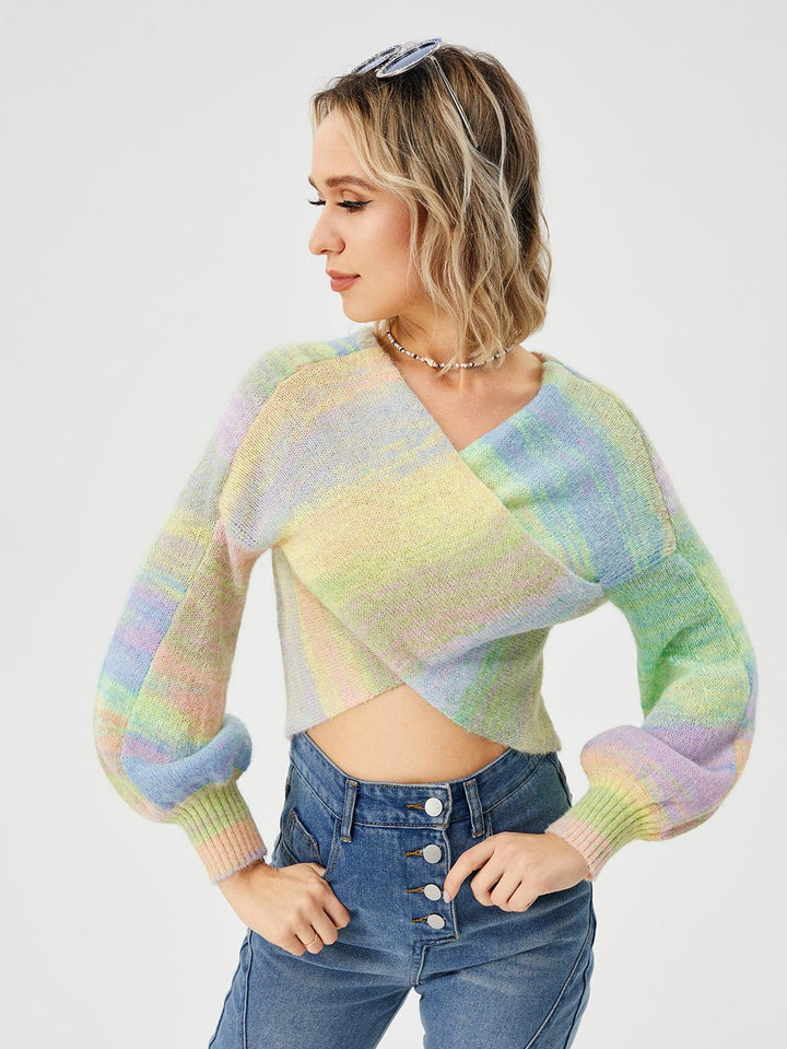 Women's Loose Casual Rainbow Stretch Off Shoulder Sweater - Trendha