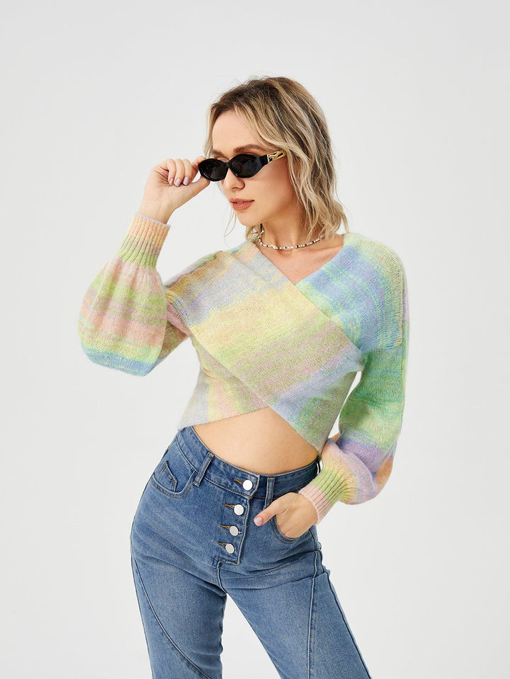 Women's Loose Casual Rainbow Stretch Off Shoulder Sweater - Trendha