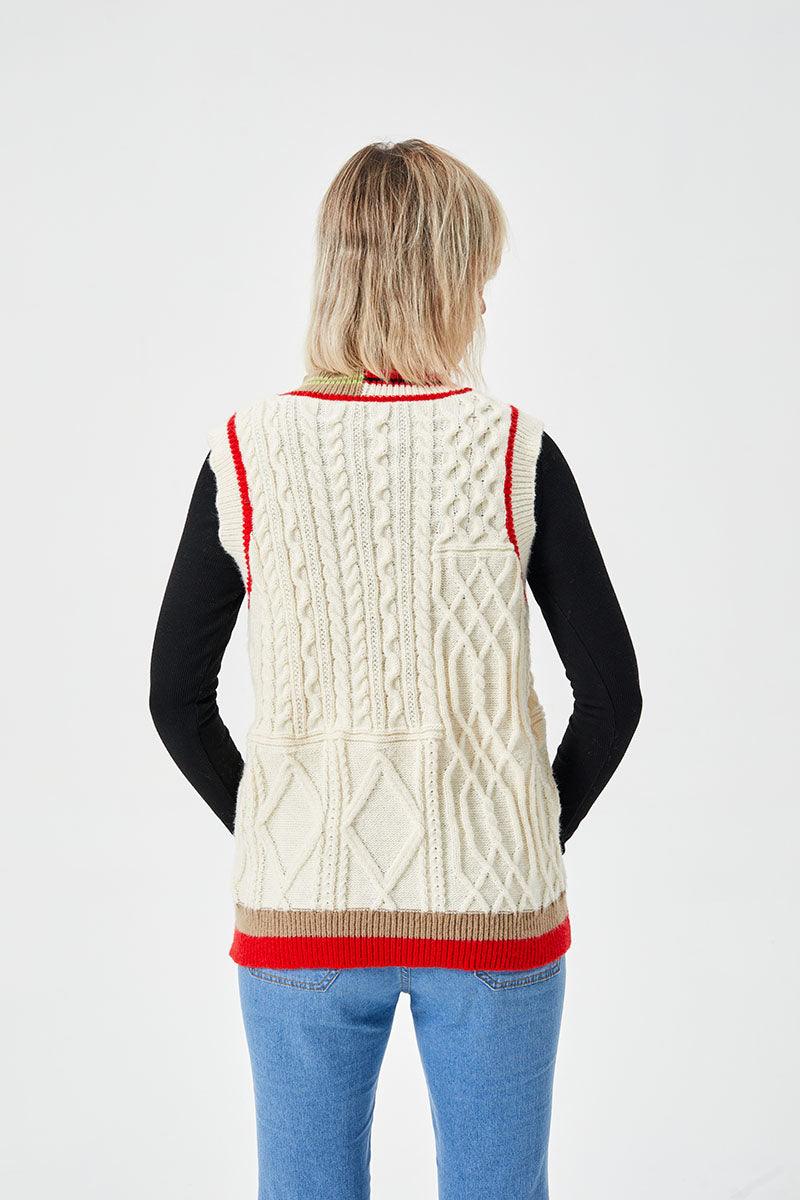 Women's Loose Casual Stretch Contrast Color Sweater Vest - Trendha