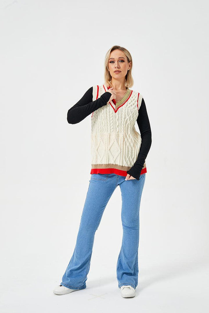 Women's Loose Casual Stretch Contrast Color Sweater Vest - Trendha