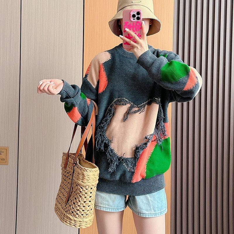 Women's Loose Pullover Multicolor Idle Style Autumn Top - Trendha