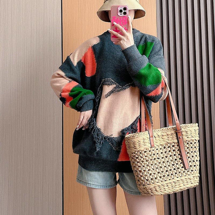 Women's Loose Pullover Multicolor Idle Style Autumn Top - Trendha
