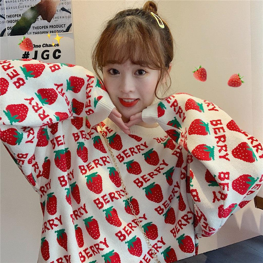 Women's Lovely Strawberry Red Sweater - Trendha