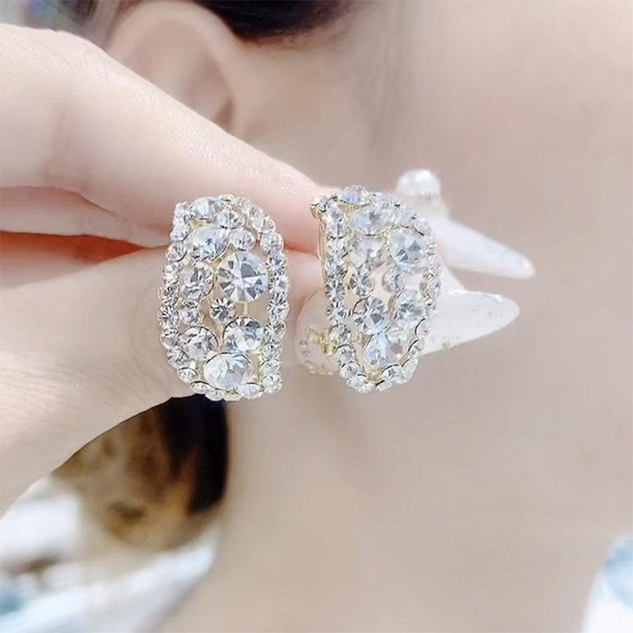 Women's Luxury Sterling Silver Needle Earrings Full Of Diamonds - Trendha