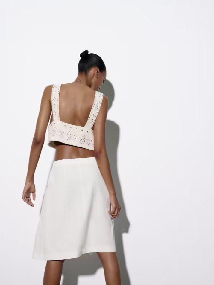 Women's Mirror Inlaid Embroidery Short Vest - Trendha