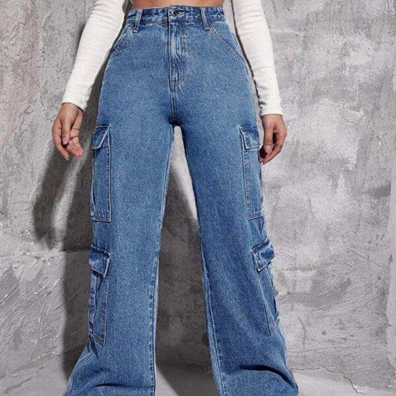 Women's Multi-bag Jeans Loose High Waist - Trendha