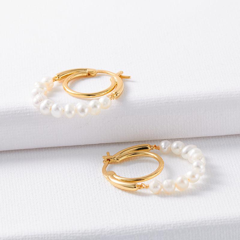 Women's Natural Pearl Ring Earrings - Trendha