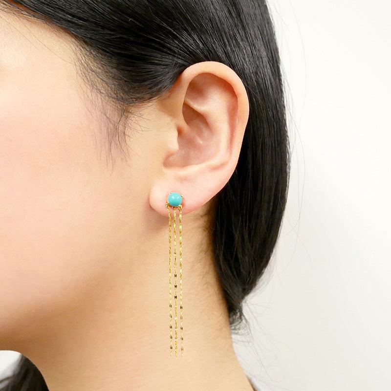 Women's Natural Turquoise Tassel Earrings - Trendha