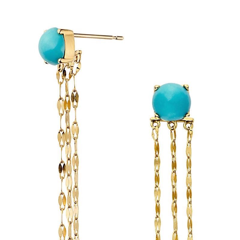 Women's Natural Turquoise Tassel Earrings - Trendha