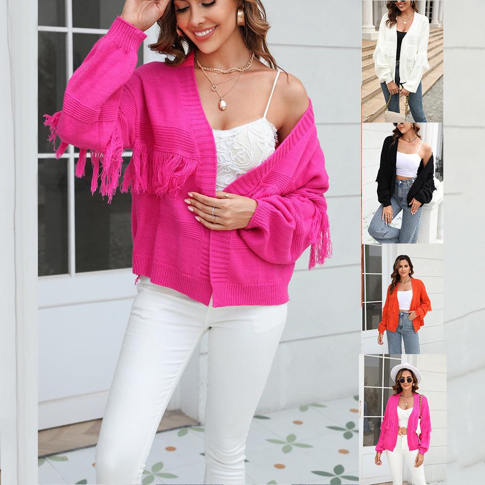 Women's Open Front Tassel Sweater Cardigan Long Sleeve Cardigan Outwear - Trendha