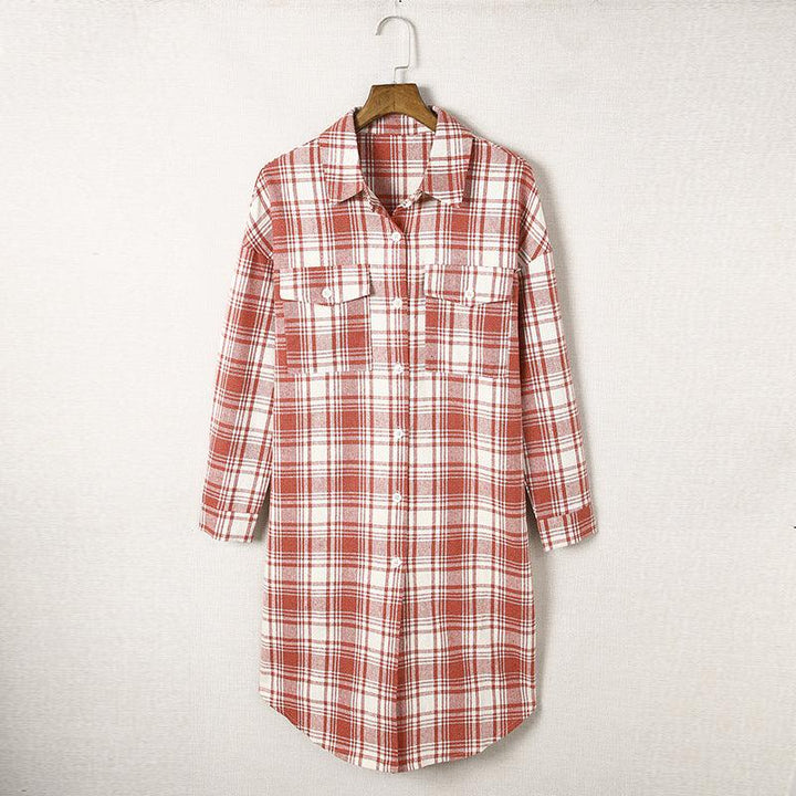 Women's Printed Checks Mid-length Shirt Coat - Trendha