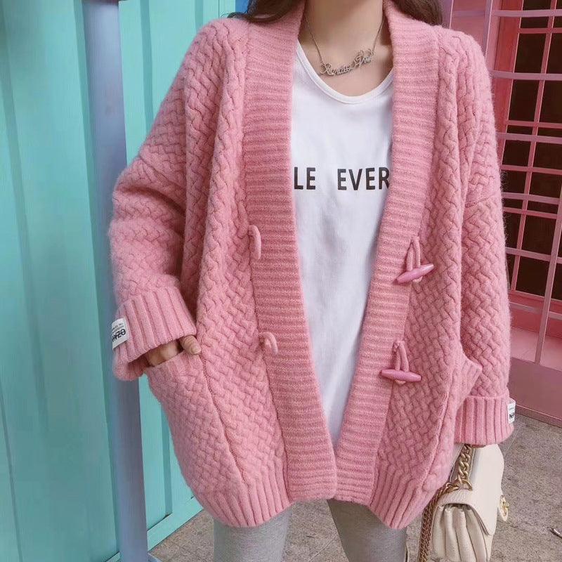 Women's Red Cardigan For Women Twist Polyester Blend Button Sweater