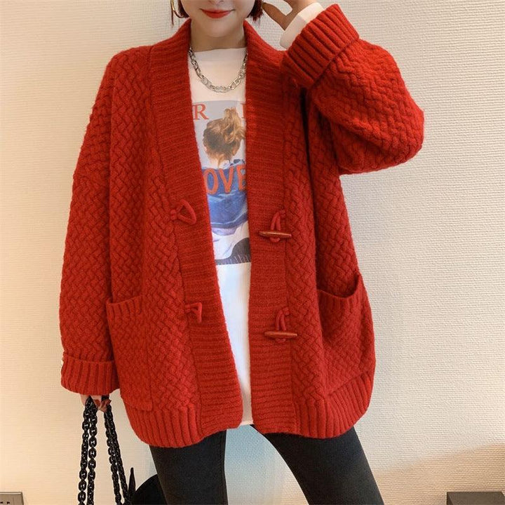 Women's Red Dress For Women Twist Wool Button Sweater - Trendha