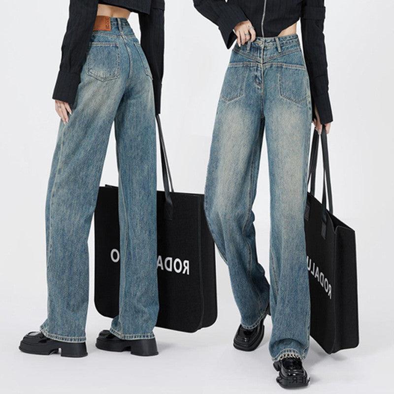 Women's Retro Distressed Washed Wide Leg Jeans - Trendha