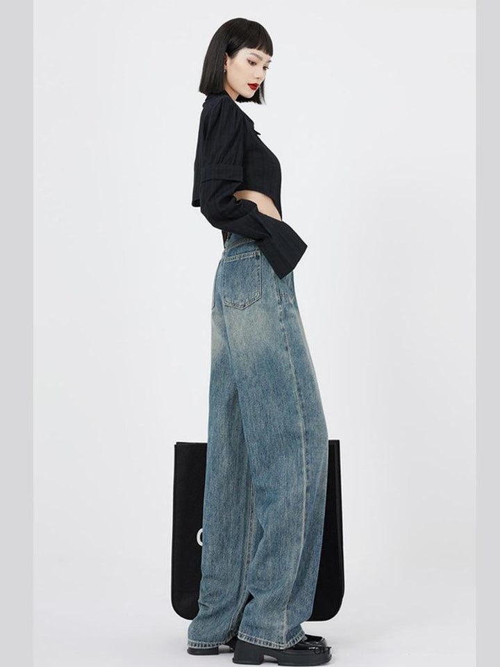 Women's Retro Distressed Washed Wide Leg Jeans - Trendha