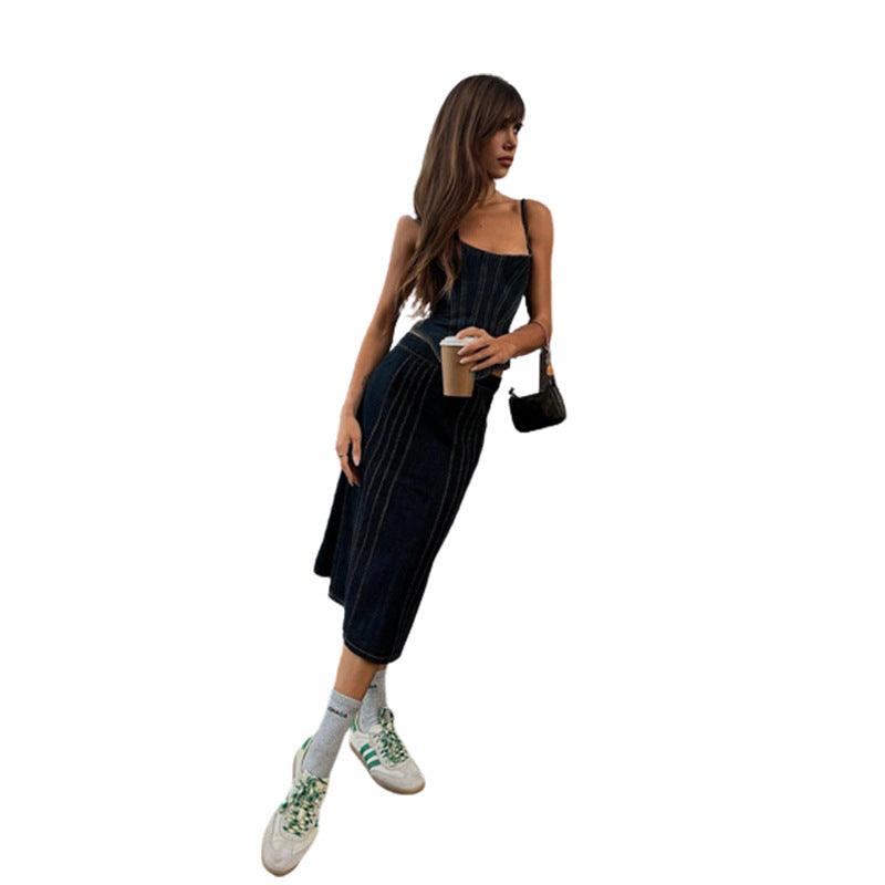 Women's Retro Solid Color Denim Vest Sexy Low-cut Slimming Camisole - Trendha