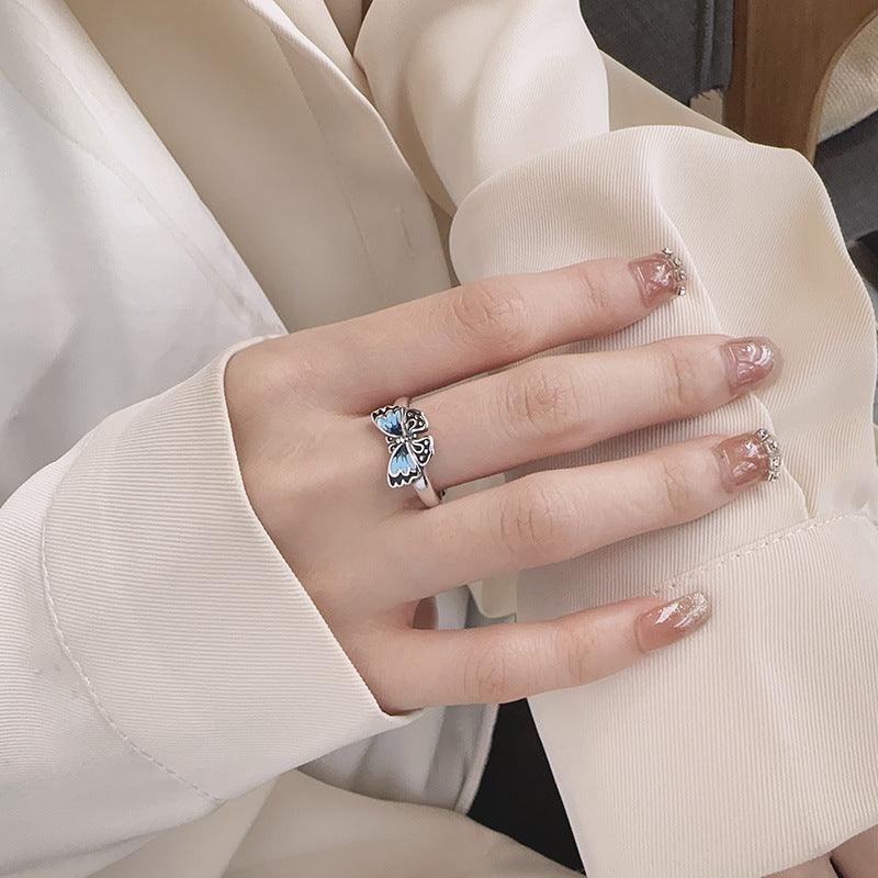 Women's S925 Sterling Silver Color Matching Epoxy Butterfly Ring